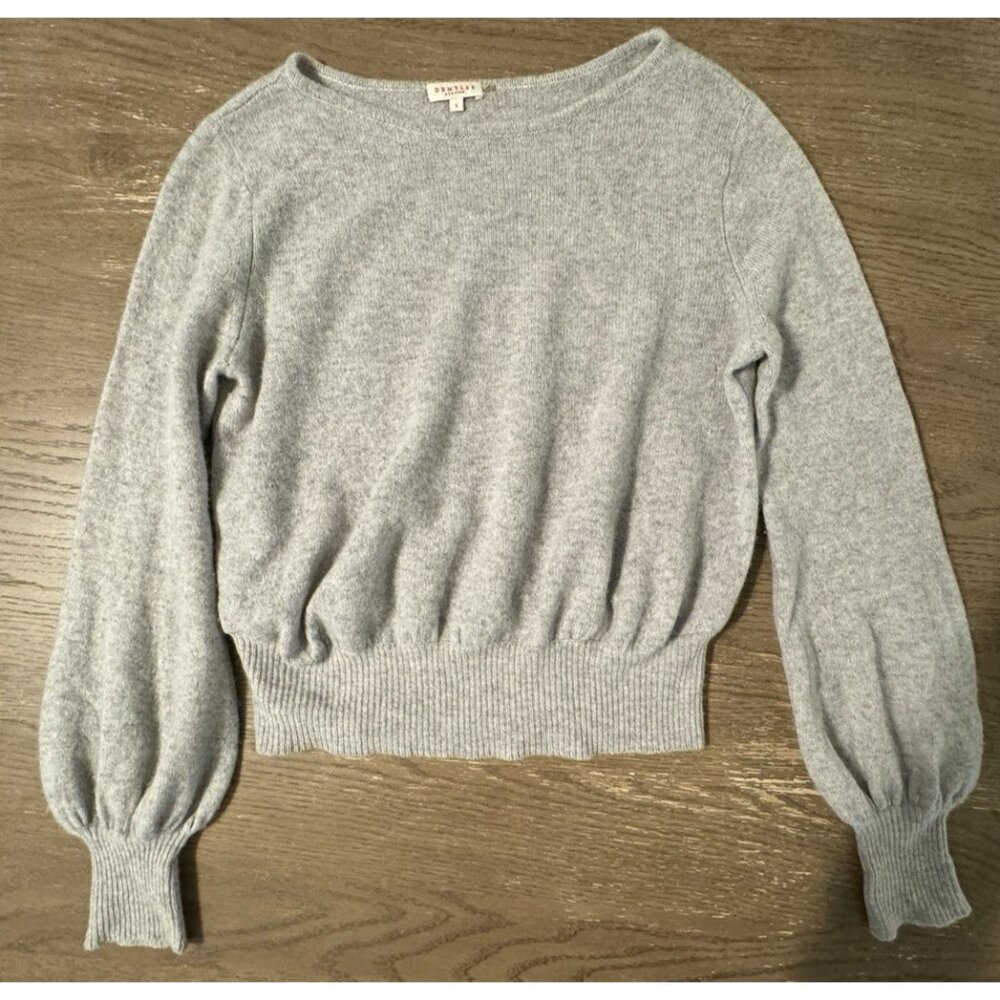 Demylee Cashmere Bishop Billow Sleeve Gray Knit Sweater Small Quiet Luxury